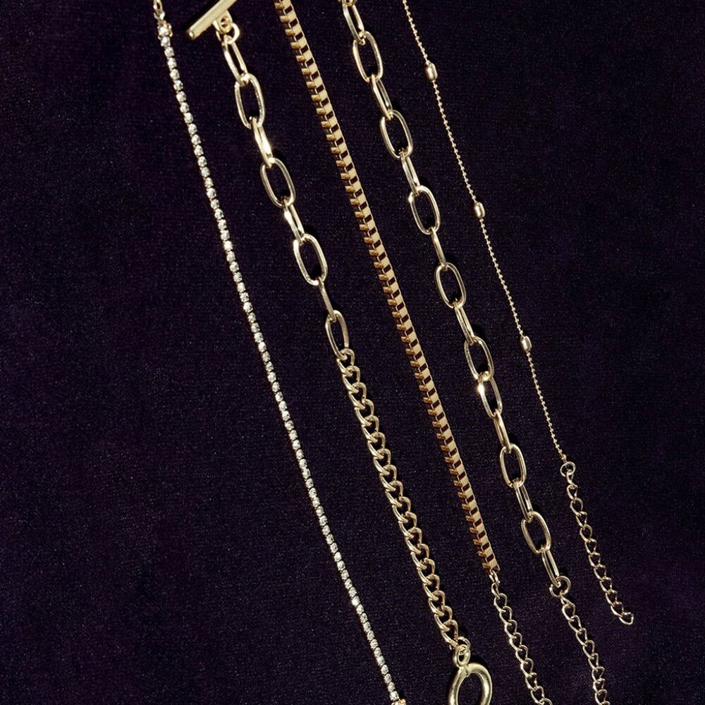 Gold Rhinestone Geometric‎ 5-pcs Bracelet Set - Picture 4 of 5